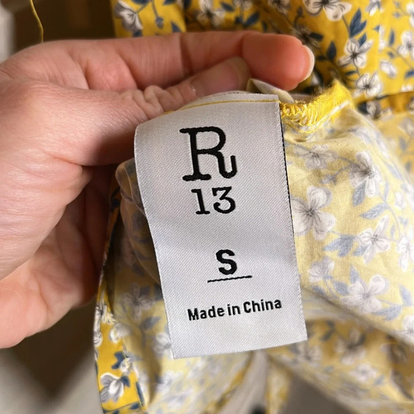 R13 Yellow Floral and Leopard Cotton Tony Button Down Shirt, Unisex Size Small - Picture 9 of 12